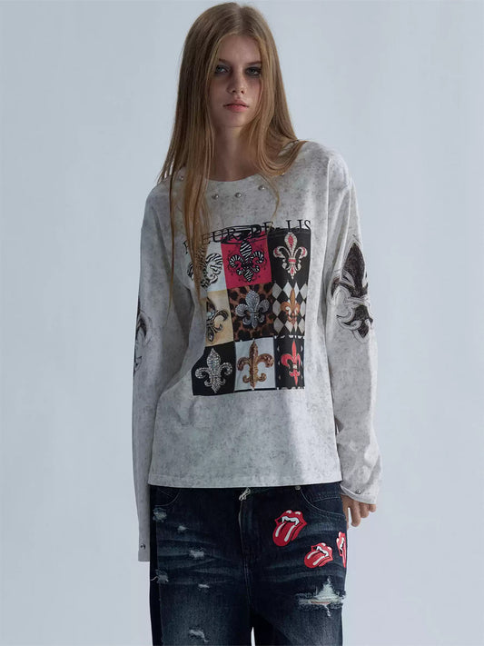 PAIKI Distressed Fleur-De-Lis Checkered Long Sleeve Tee - view 2