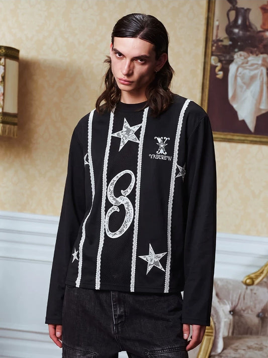 YADcrew Unisex Lace Stripe Embroidered Long Sleeve Top - view 2
