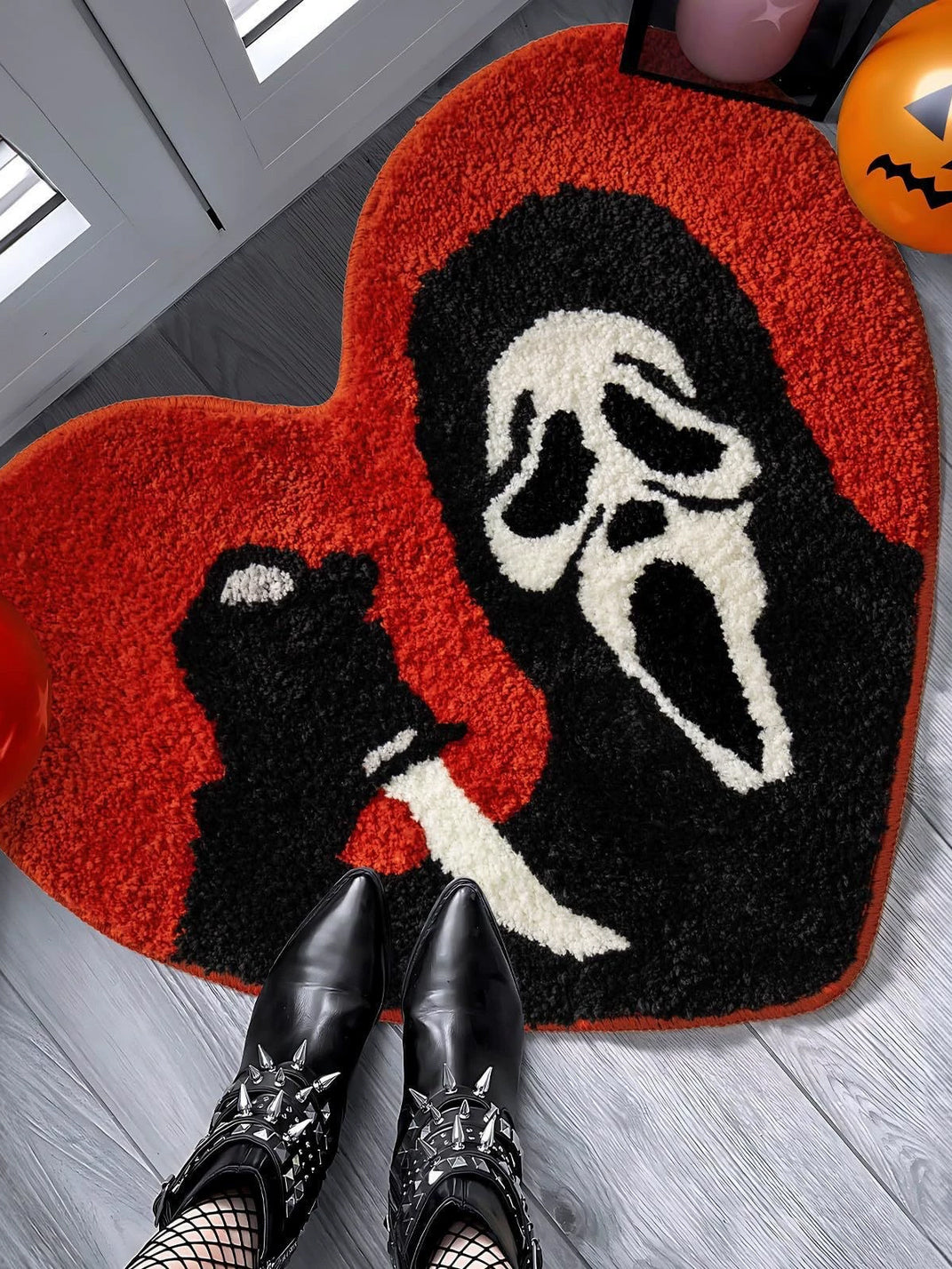 Rockbaby Gothic Spiderweb Heart Coffin Halloween Mat - Heart Ghost