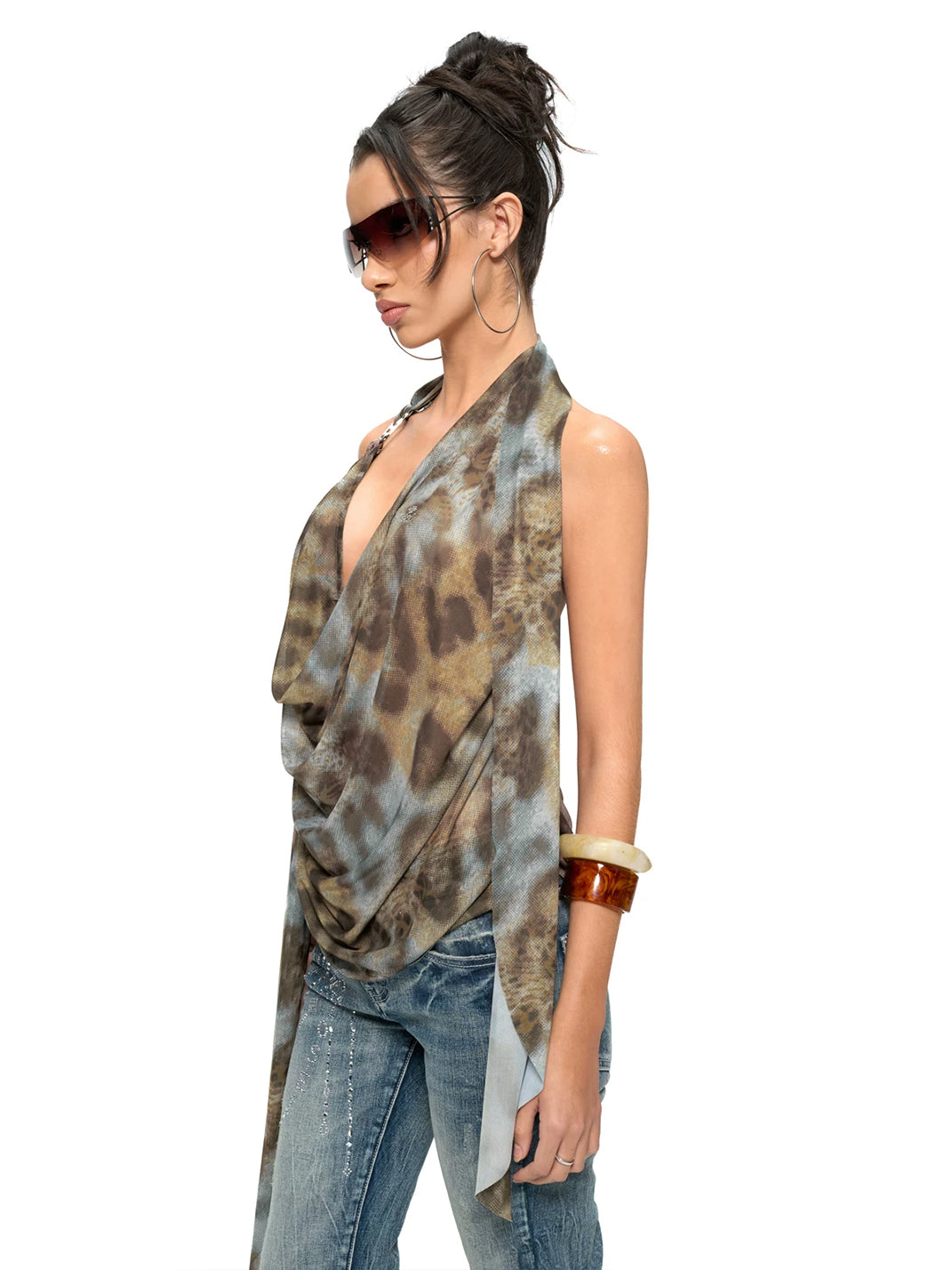 JYOSEI Leopard Print Draped Halter Top - view 6