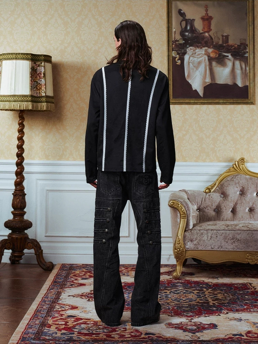 YADcrew Unisex Lace Stripe Embroidered Long Sleeve Top - view 6