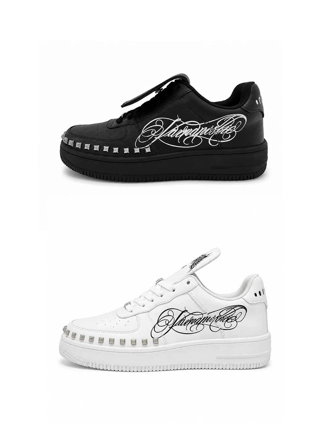 KARMANISTIC Rivet Thick-Soled Low-Top Sneakers - Rivet Black And White