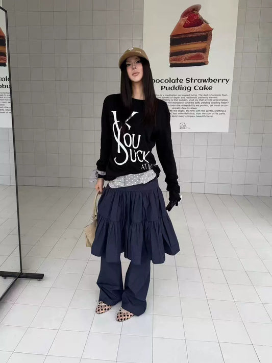 You Suck At Life Crackle Print Long Sleeve Tee - Black street look