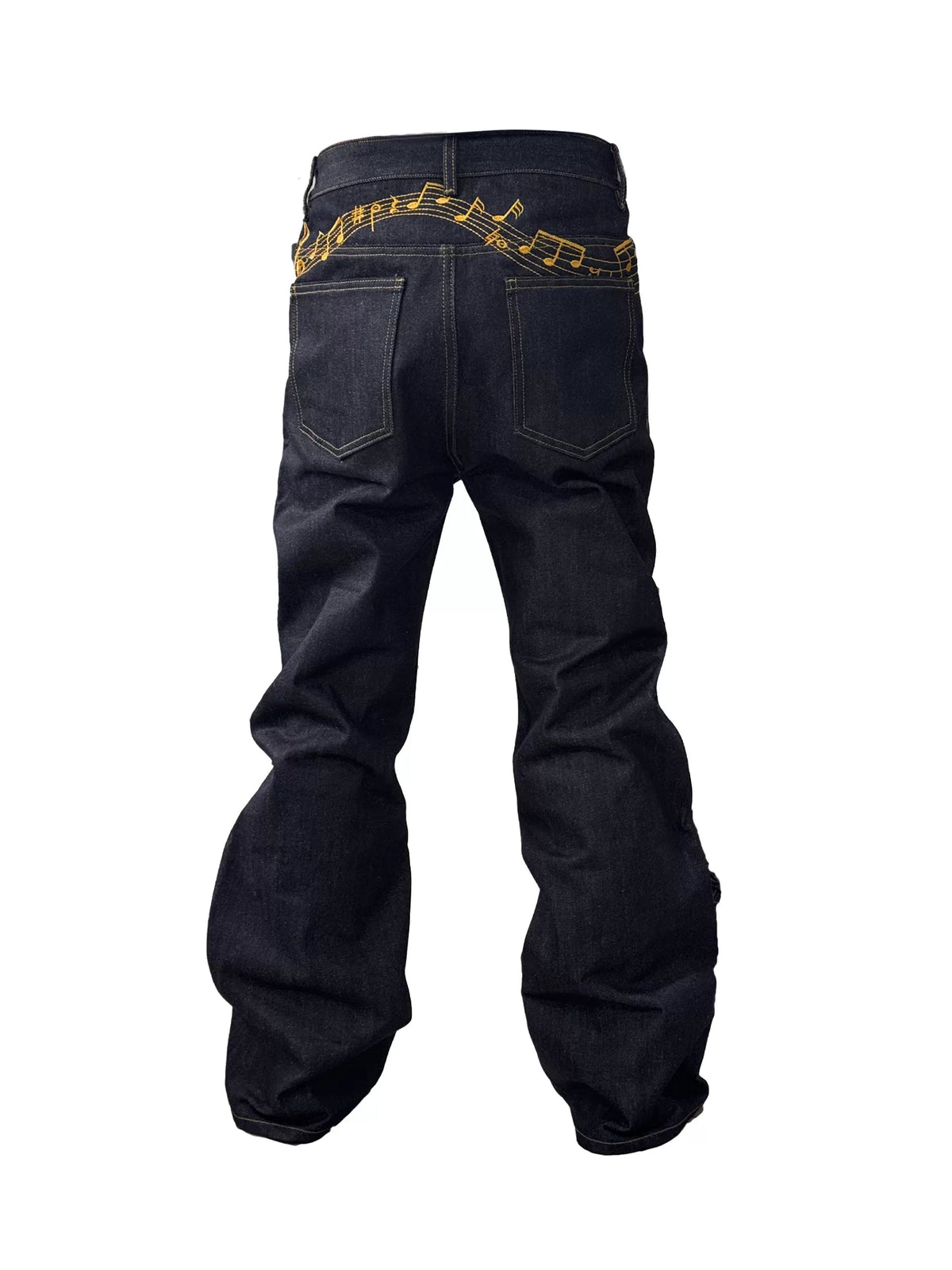 NumbAsia Script Embroidered Raw Denim Jeans - gold back