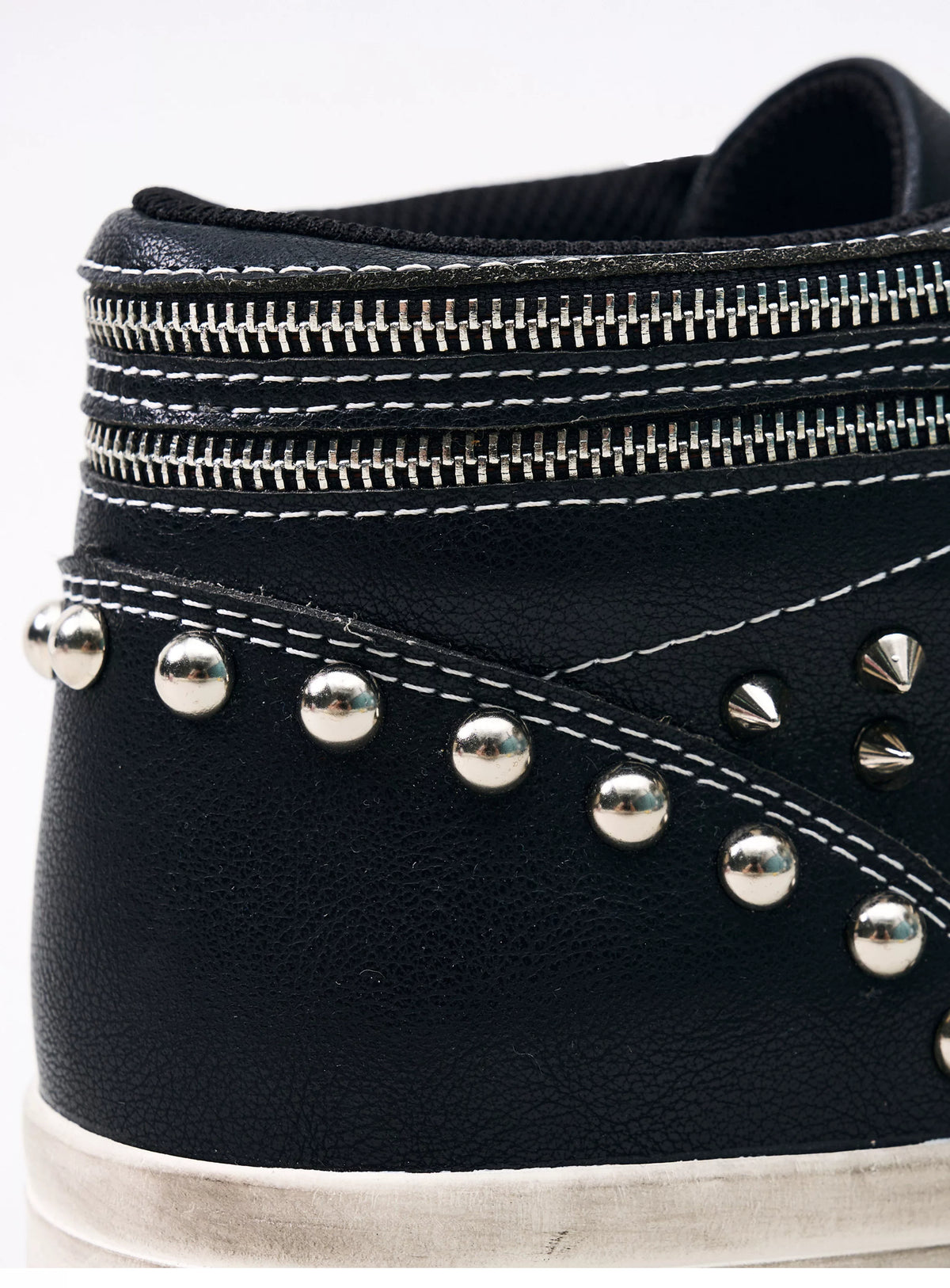 Fourth3ex Studded Double Zip Mid-Top Sneakers - Black zipper and stud detail close-up