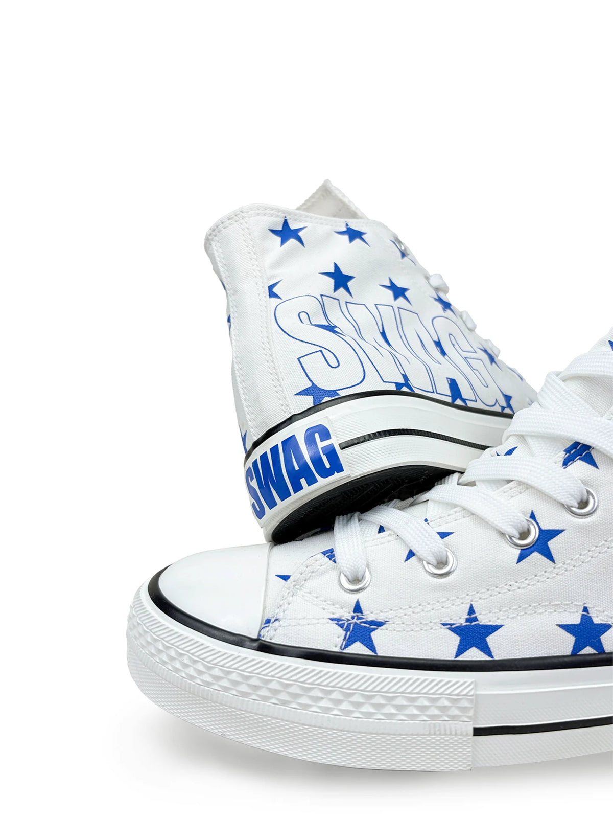 ColdAsia blue star and SWAG print detail on white high-top sneakers