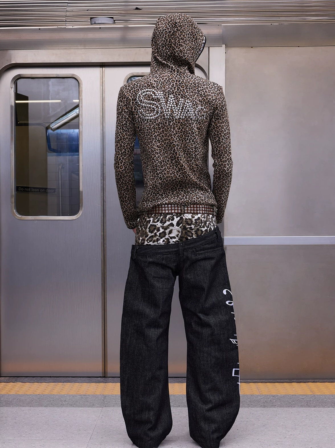 Leopard Studded Rhinestone SWAG Zip-Up Hoodie - Leopard back outfit