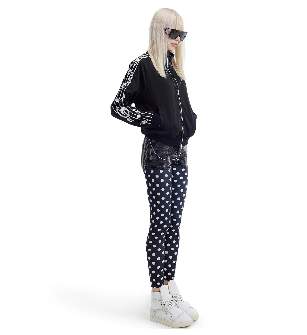 NumbAsia Music-Note Embroidered Zip Jacket - white jacket styled