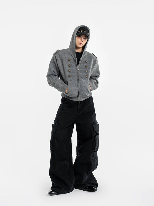 Vintage Double-Breasted Hooded Knit Cardigan - view 2