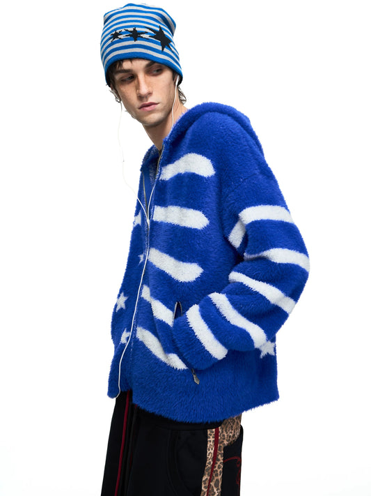 PEOPLESENSE Star Stripe Faux Mink Hooded Cardigan - side