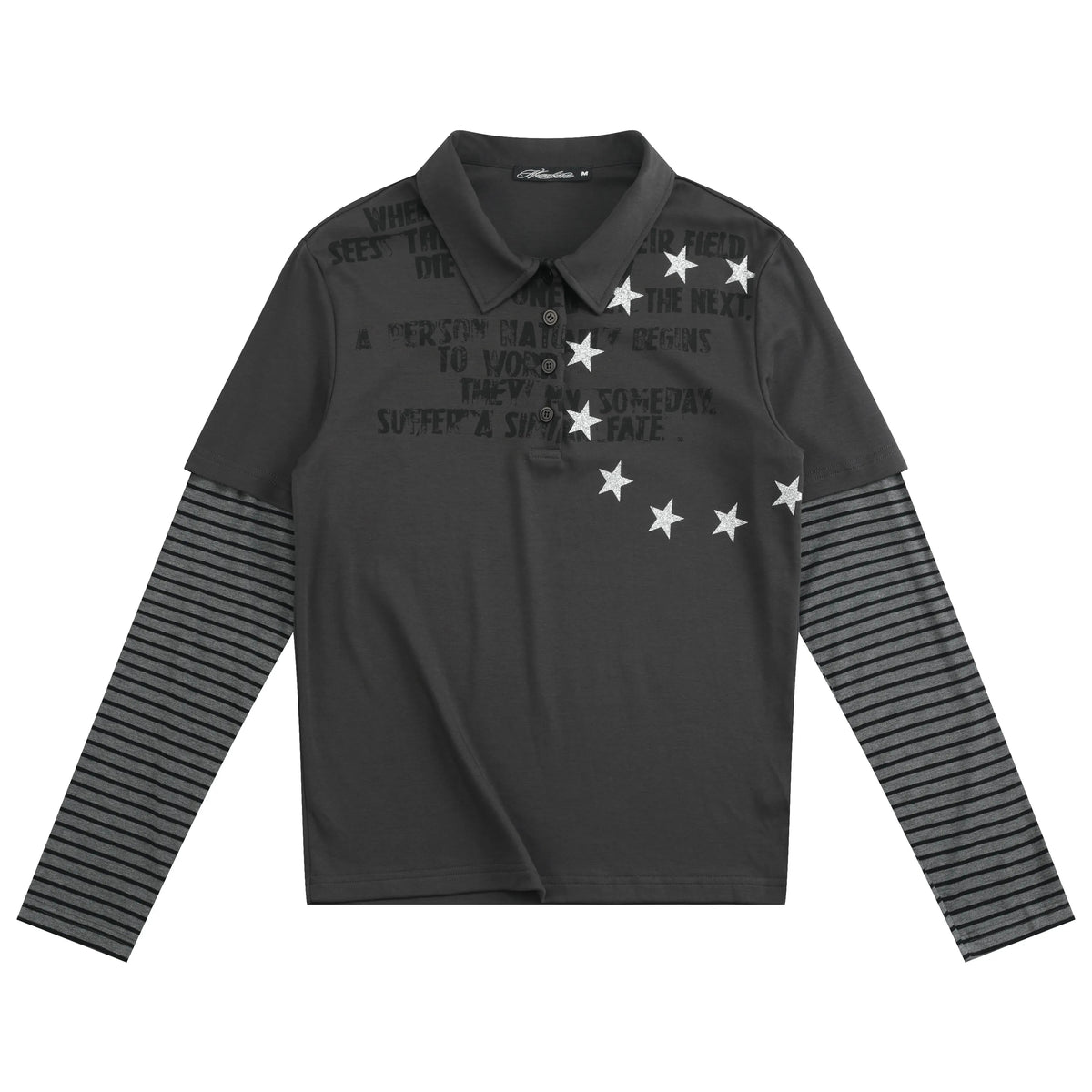 NumbAsia Star Slogan Layered Polo Top - charcoal front