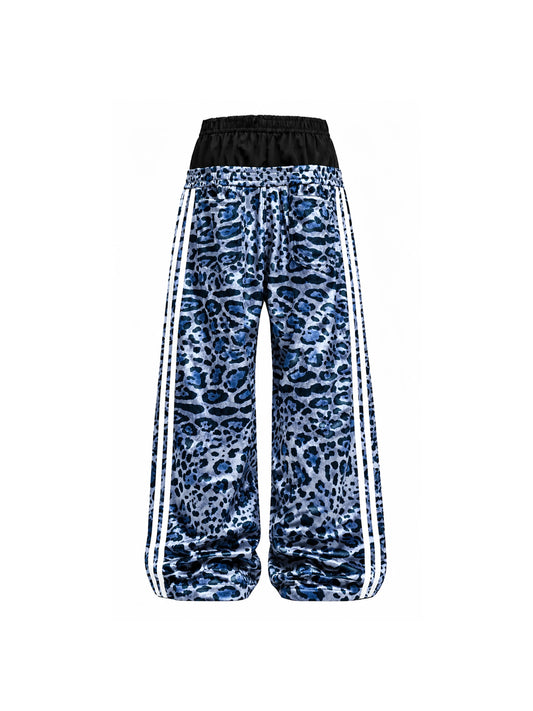 Leopard Double Waistband Wide Leg Track Pants - Flat lay side stripes