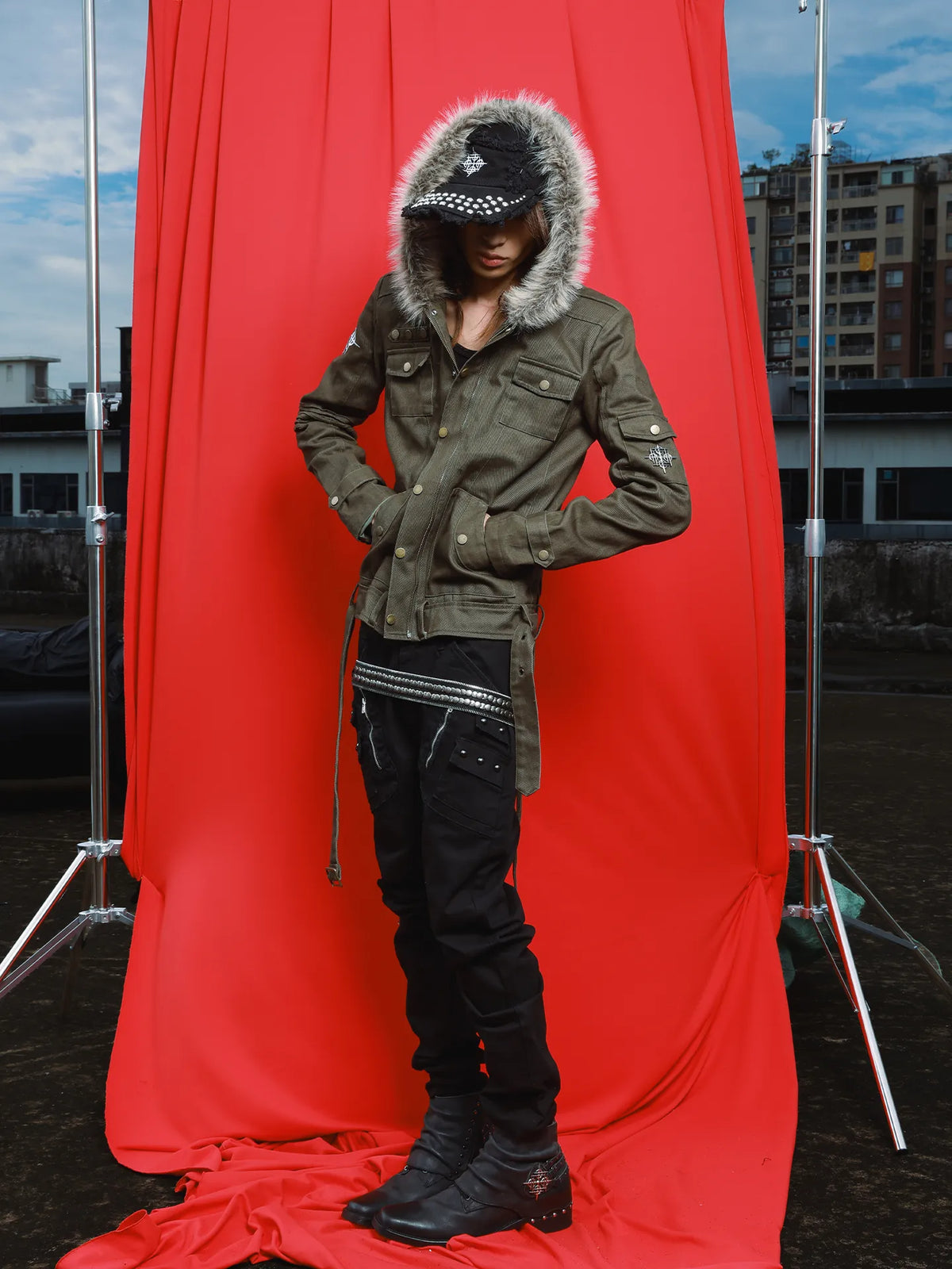DETW Fur-Trim Hooded Multi-Pocket Jacket - Olive Green view 5