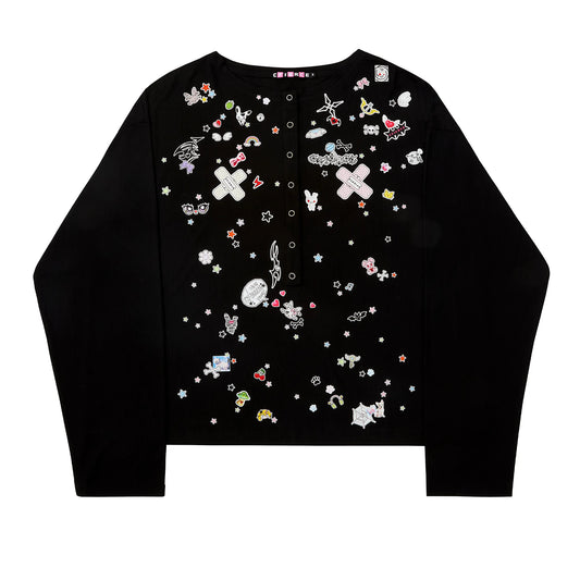 CFIERCE Sticker Print Long Sleeve Top - black top front product view