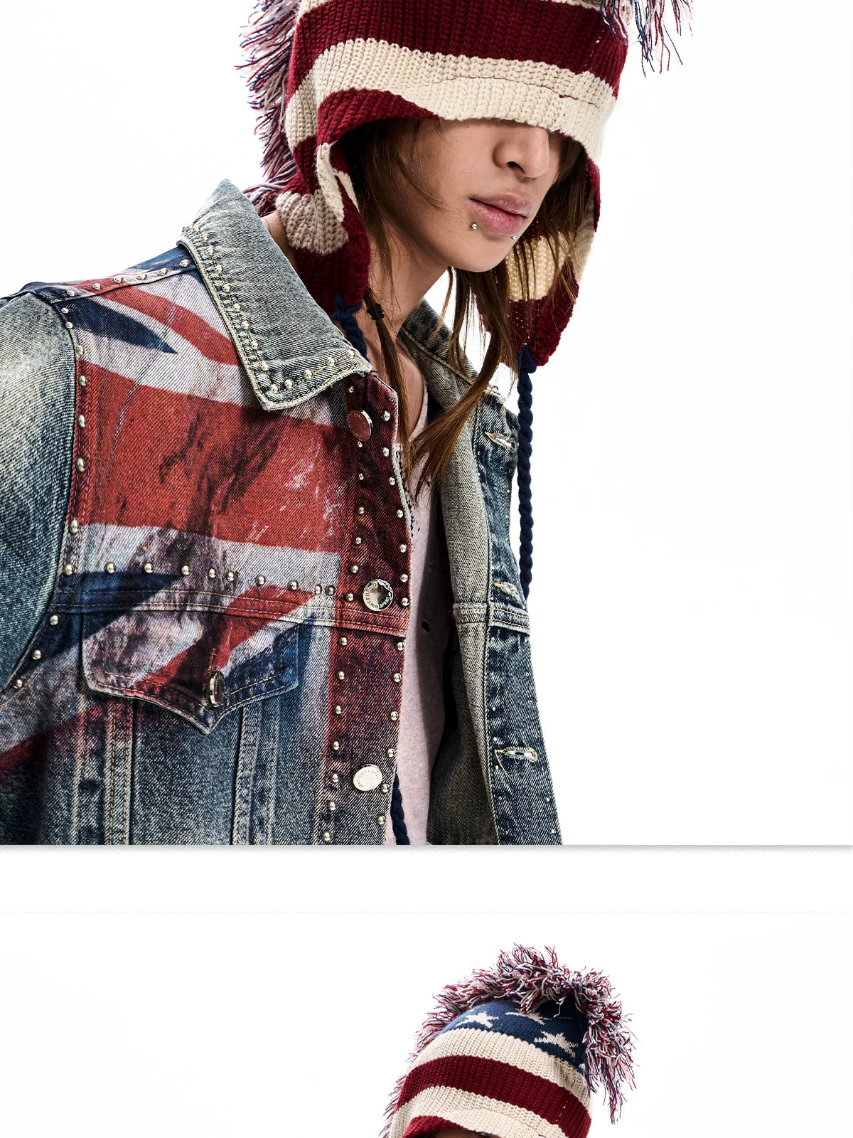 STARTEXCEEDEND American Flag Mohawk Earflap Beanie - product and detail view 10