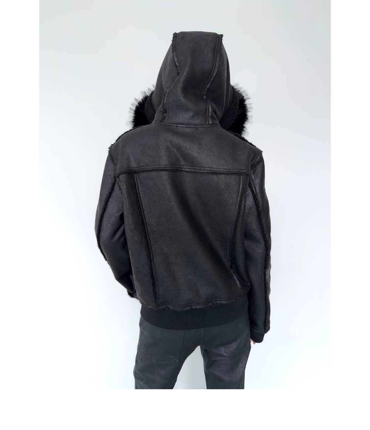 NumbAsia Crackle Texture Fur-Trim Hooded Jacket - model angle 5