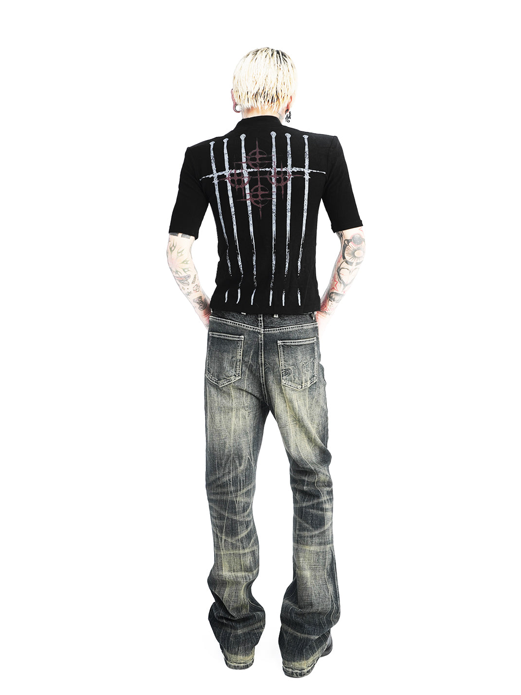 DETW Black and Yellow 14 oz Printed Flared Jeans - view 11