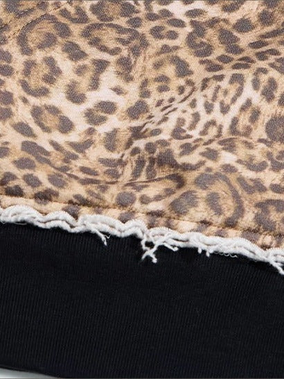 PEOPLESENSE Leopard Print Fur Hood Zip Hoodie - raw edge hem detail