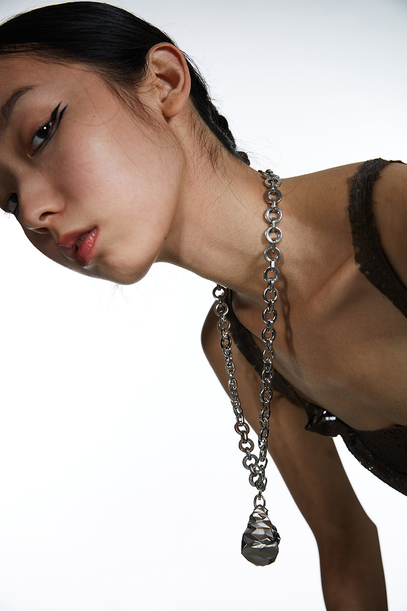 3D Faceted Heart Pendant Necklace