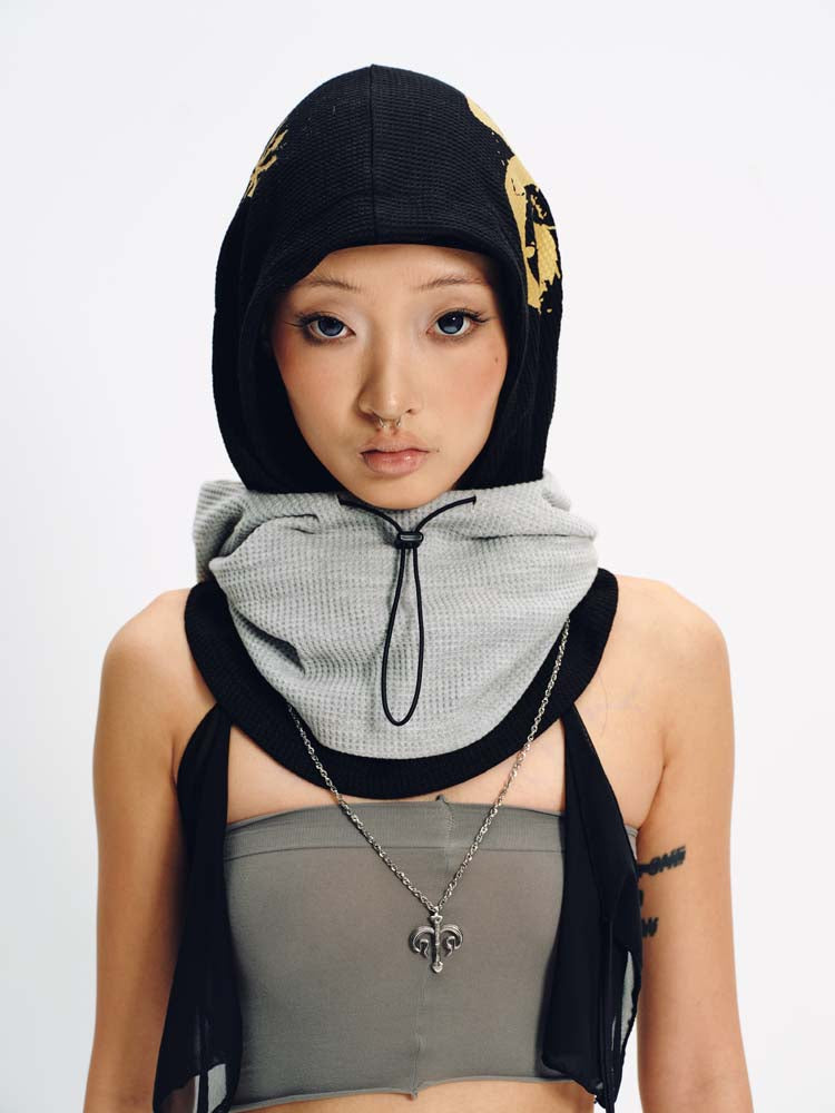 Lucky Symbol Print Contrast Balaclava