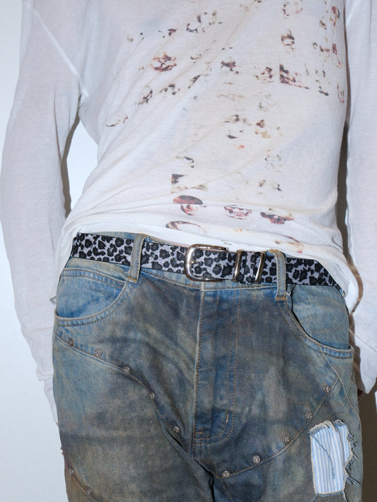 ヒョウ柄スキニーブラックホワイトベルト