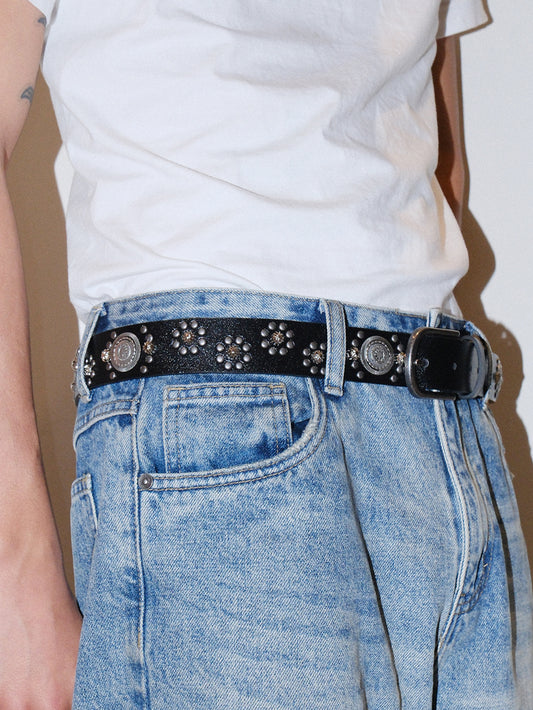 ヴィンテージ スターバースト スタッズ Uバックル レザーベルト