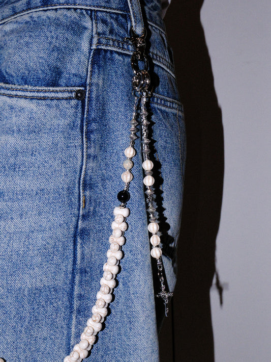 ホワイトローズボーンクロスパンクウエストチェーン