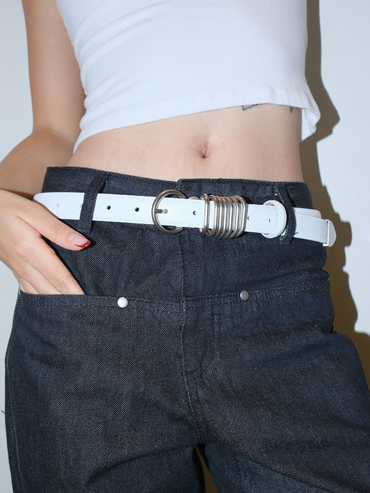 Genuine Leather Belt with Round Buckle