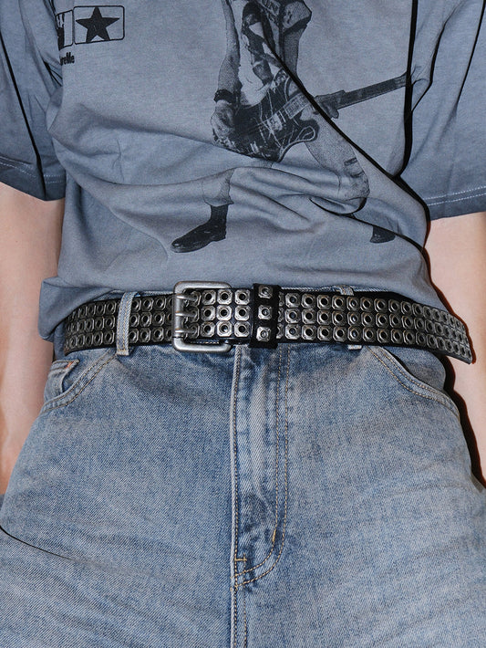 Triple Buckle Studded No-Punch Belt