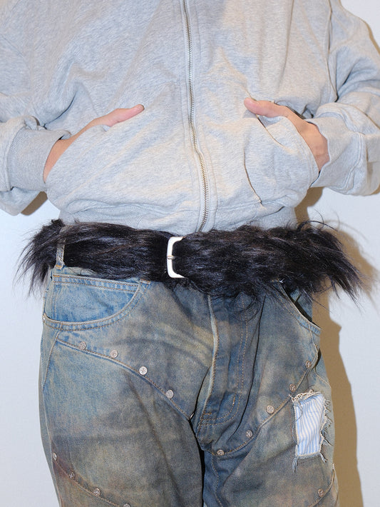 Y2K Long Hair Fur Leather Fashion Belt