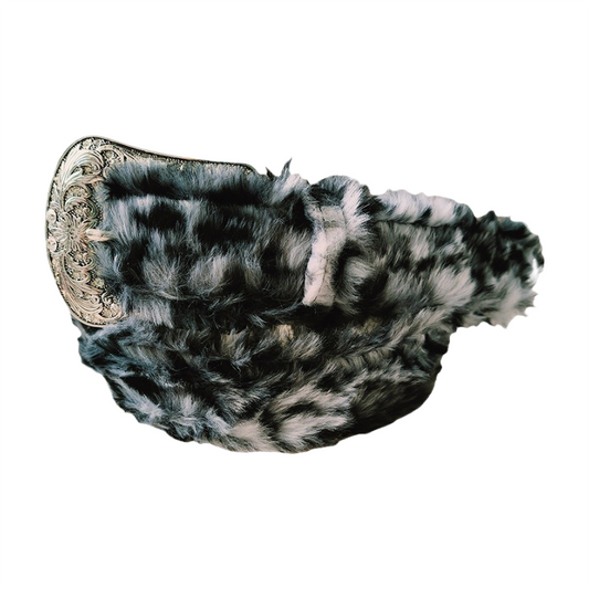 Y2K Carved Buckle Faux Fur Waist Belt