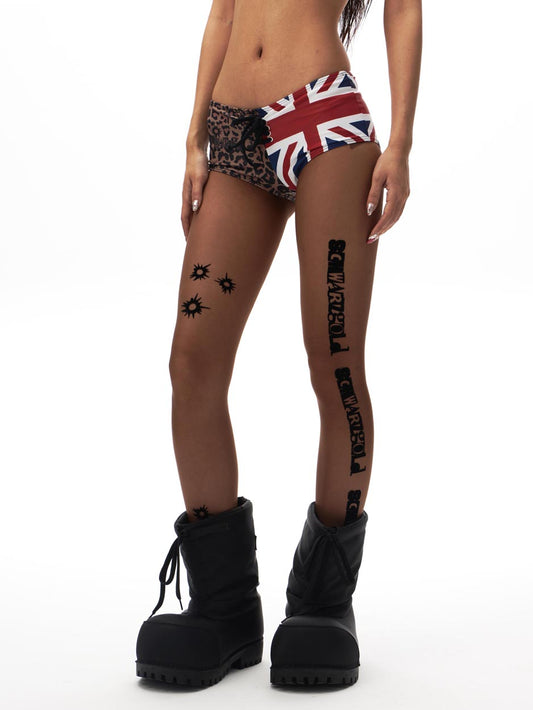 ダメージ加工のレタープリント入りシアーブラウンタイツ