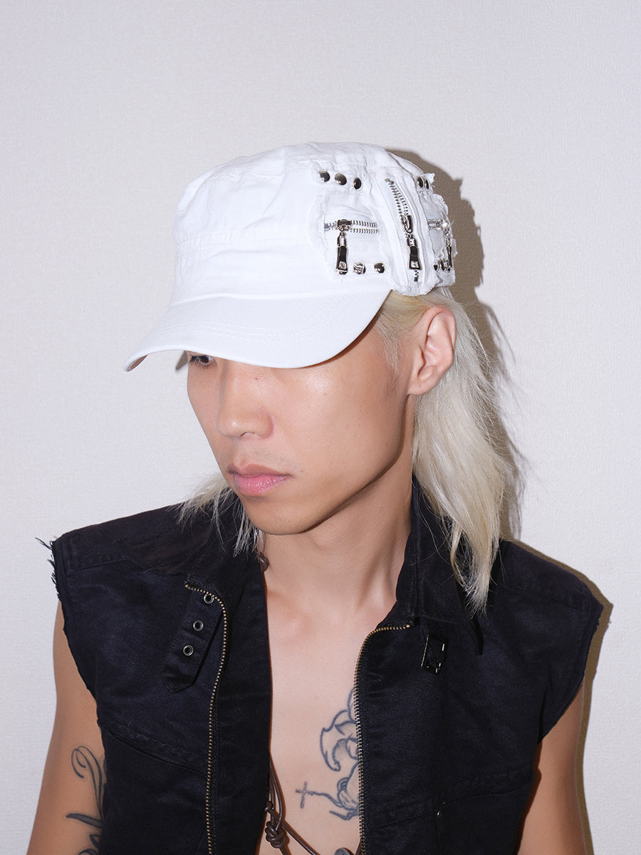 Y2K Metal Zipper Distressed Dad Hat