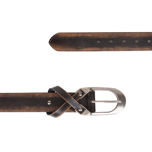 Distressed Cross Buckle Yellow Cowhide Belt