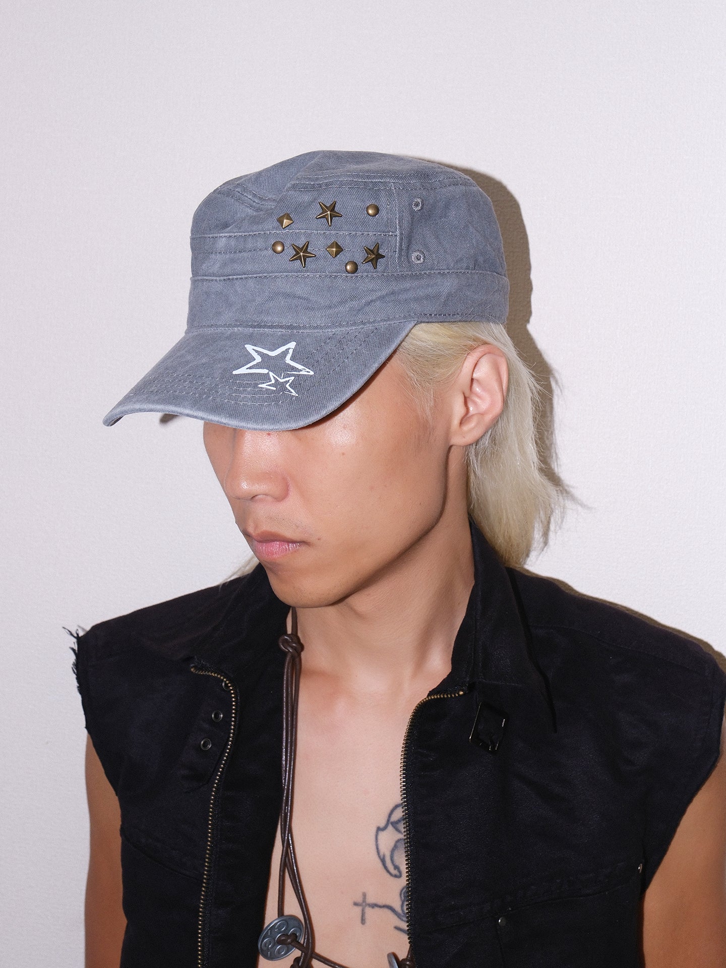 Star Studded Distressed Flat Baseball Cap