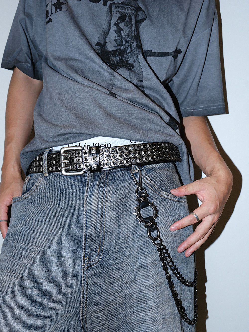 Triple Buckle Studded No-Punch Belt