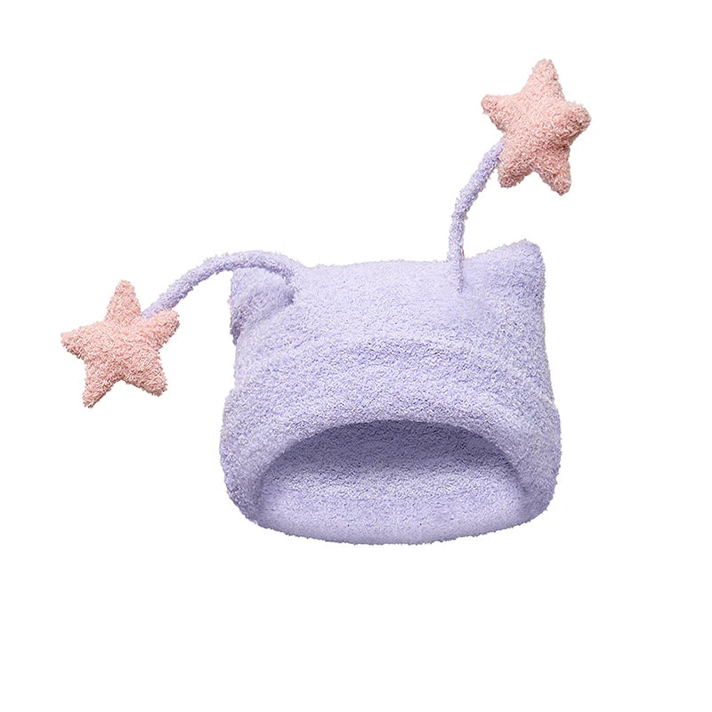 CFIERCE Star Antenna Plush Beanie - purple star antenna beanie front product view
