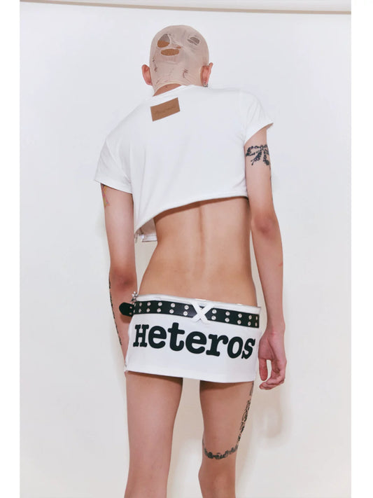 I Love Trans Zip-Off Convertible Baby Tee - White crop top and Heteros skirt back