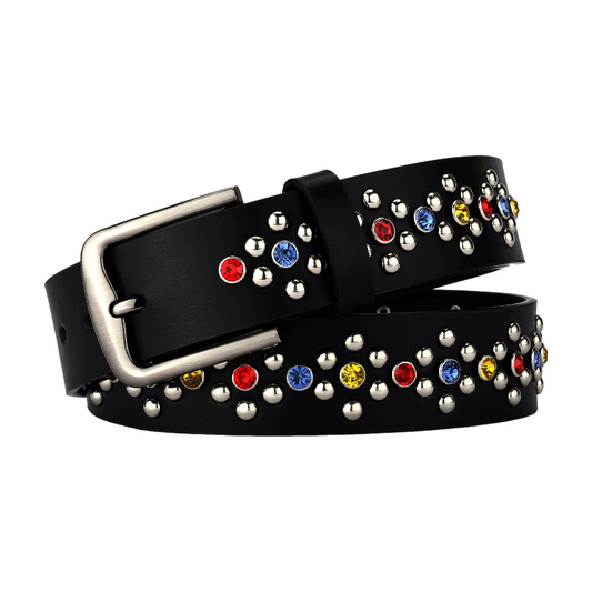 Rhinestone Studded Glossy Leather Belt