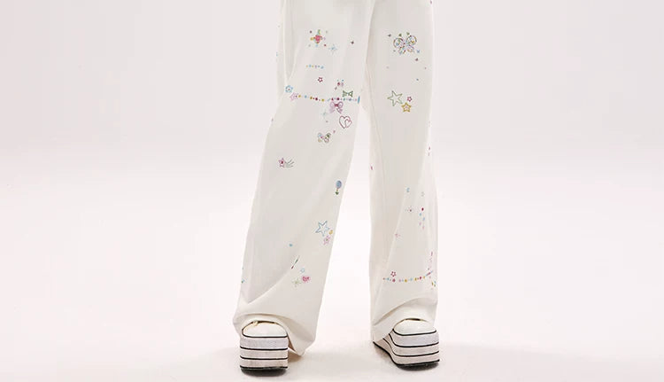 CFIERCE Scattered Rhinestone Wide-Leg Sweatpants - white rhinestone sweatpants full leg detail