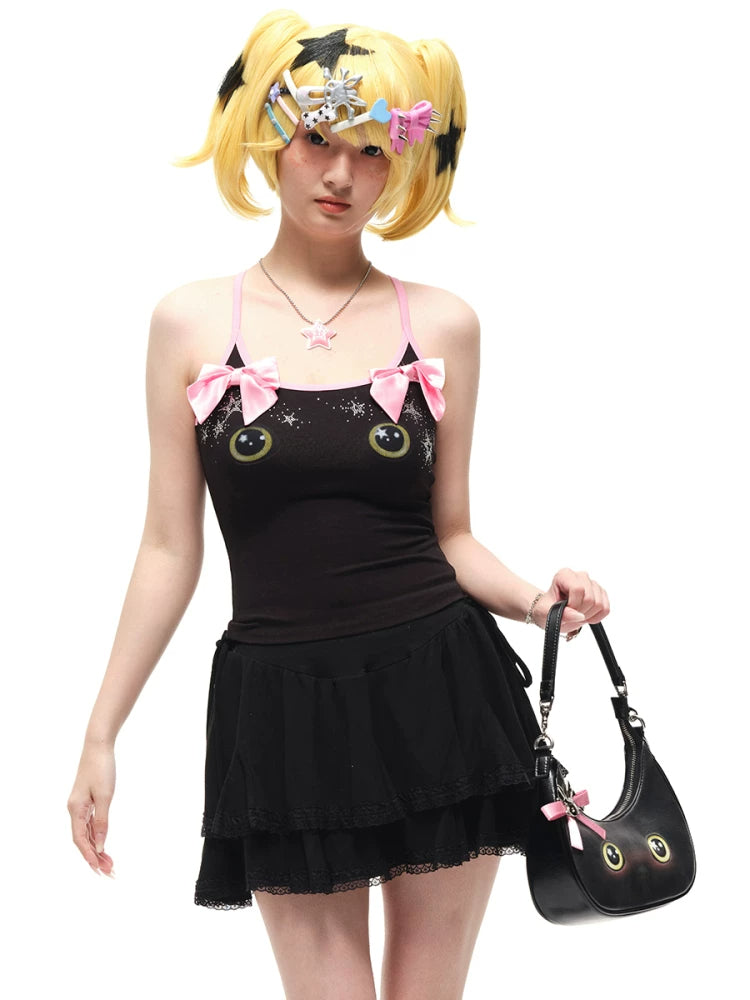 CFIERCE Pink & Blue Star Pendant Necklace - pink star necklace modeled with black dress