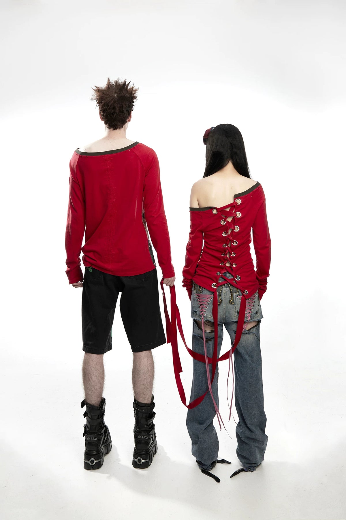 Union Jack DJ Girl Print Raglan Long Sleeve Tee - Red back outfit