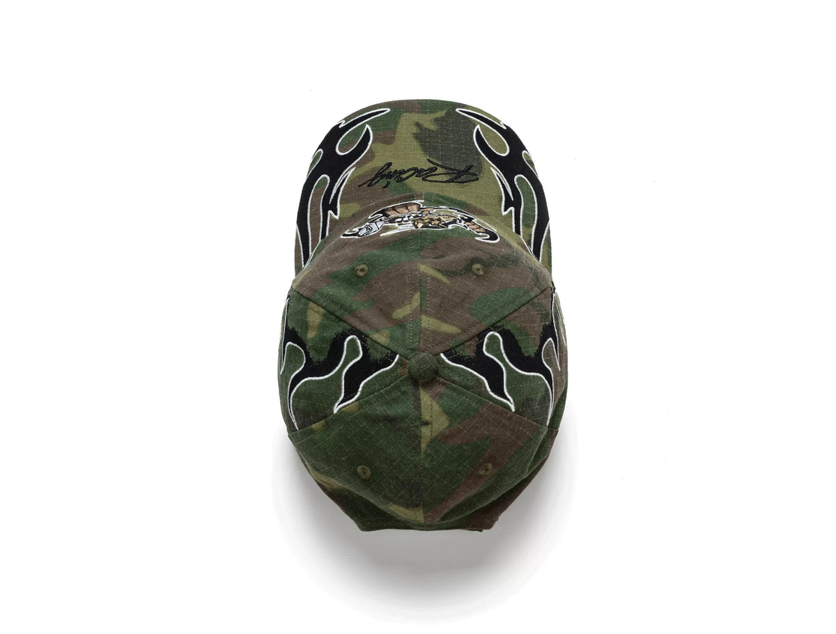 ESOTERIC THING Mechanic Flame Embroidered Baseball Cap - Camo top