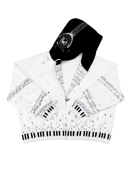 CFIERCE Piano Key Music-Note Zip Hoodie - white piano-key hoodie product view