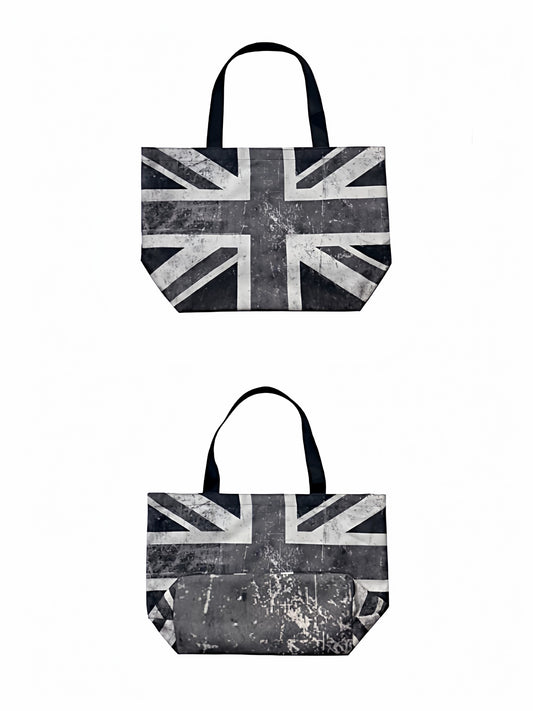ArtByTastybabe Distressed Flag Large Canvas Tote Bag - Gray front and back