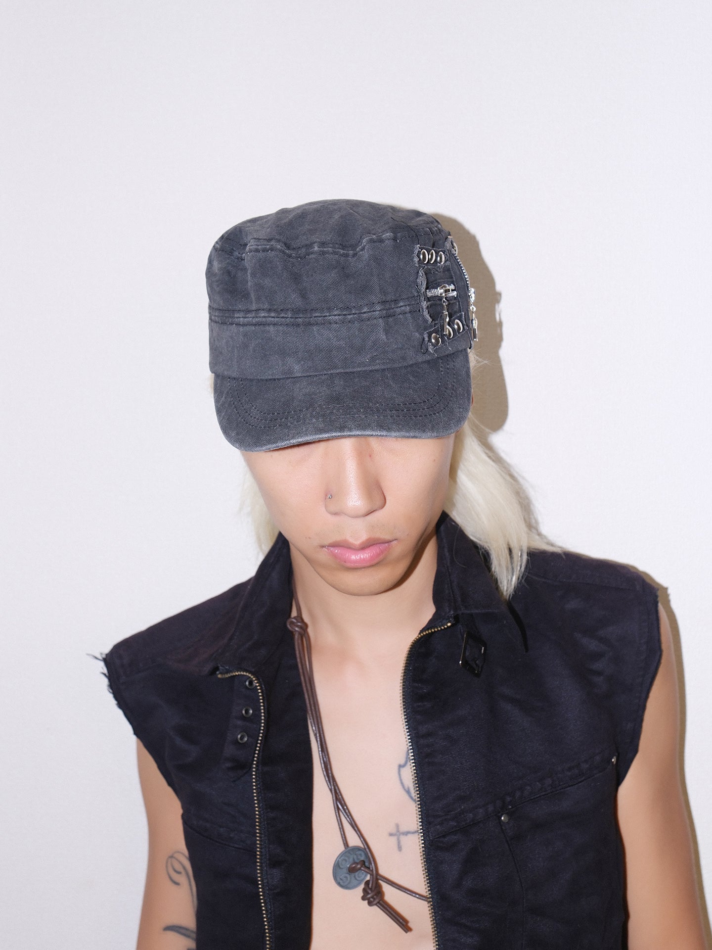 Y2K Metal Zipper Distressed Dad Hat