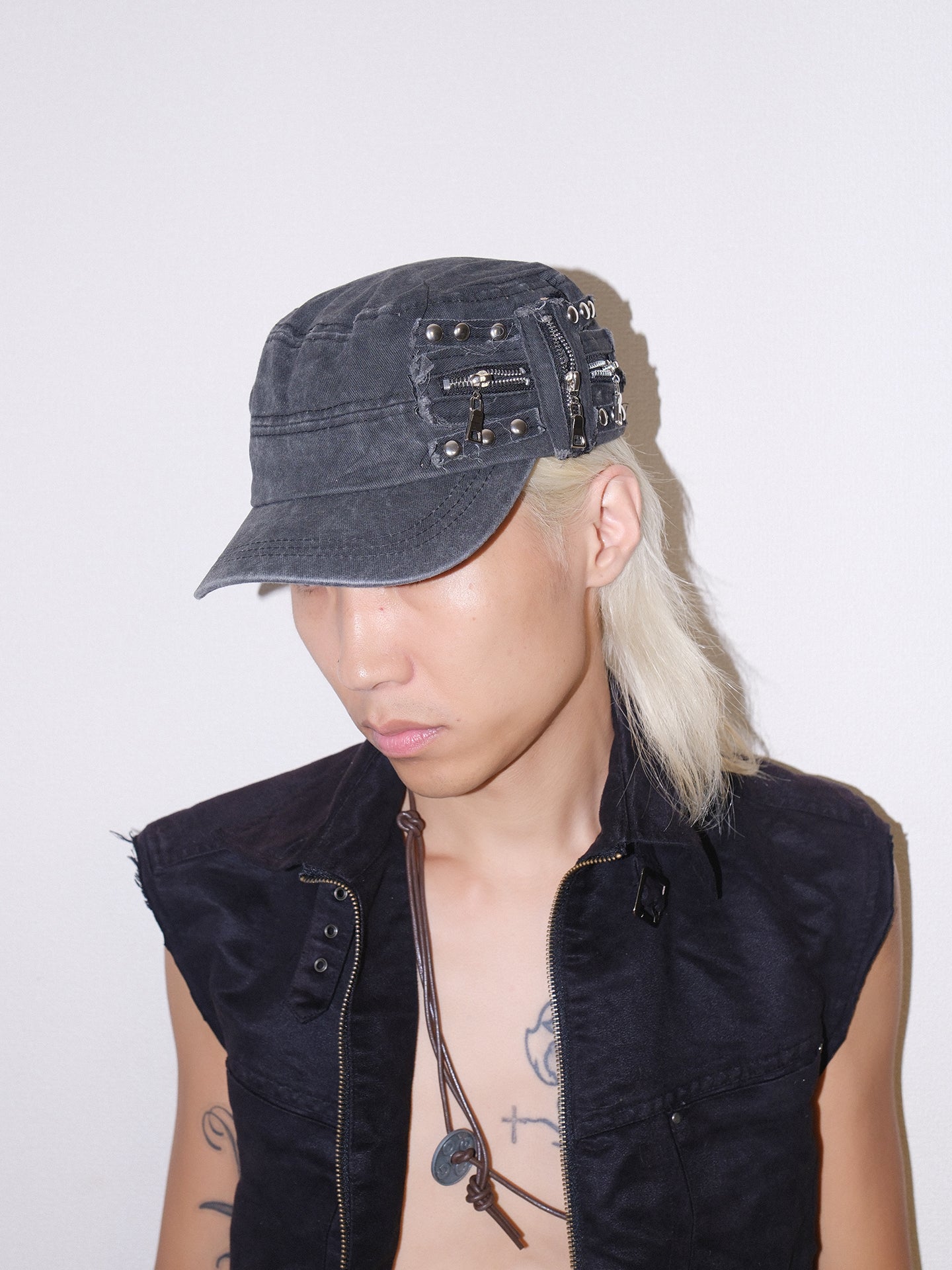 Y2K Metal Zipper Distressed Dad Hat