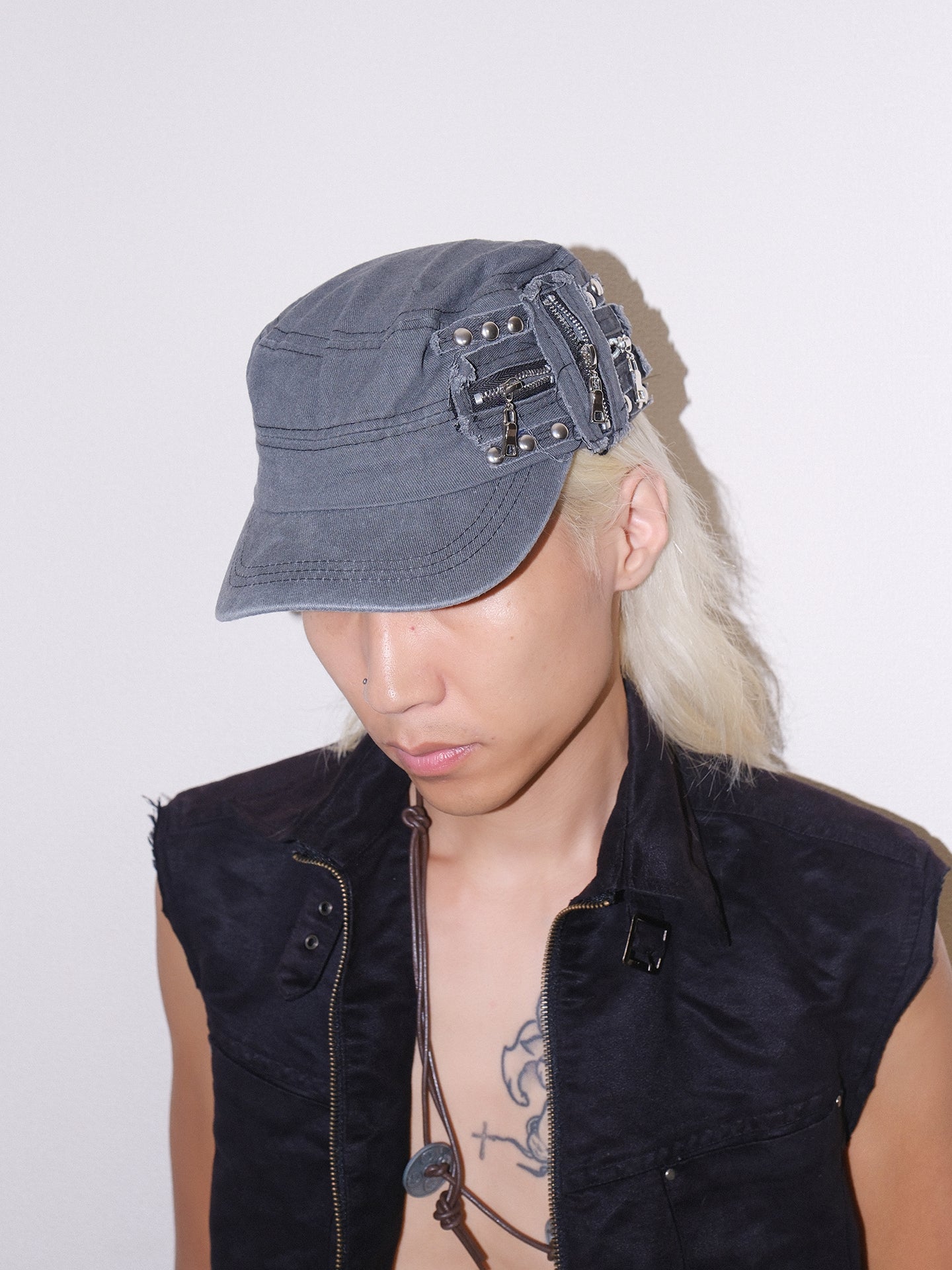 Y2K Metal Zipper Distressed Dad Hat