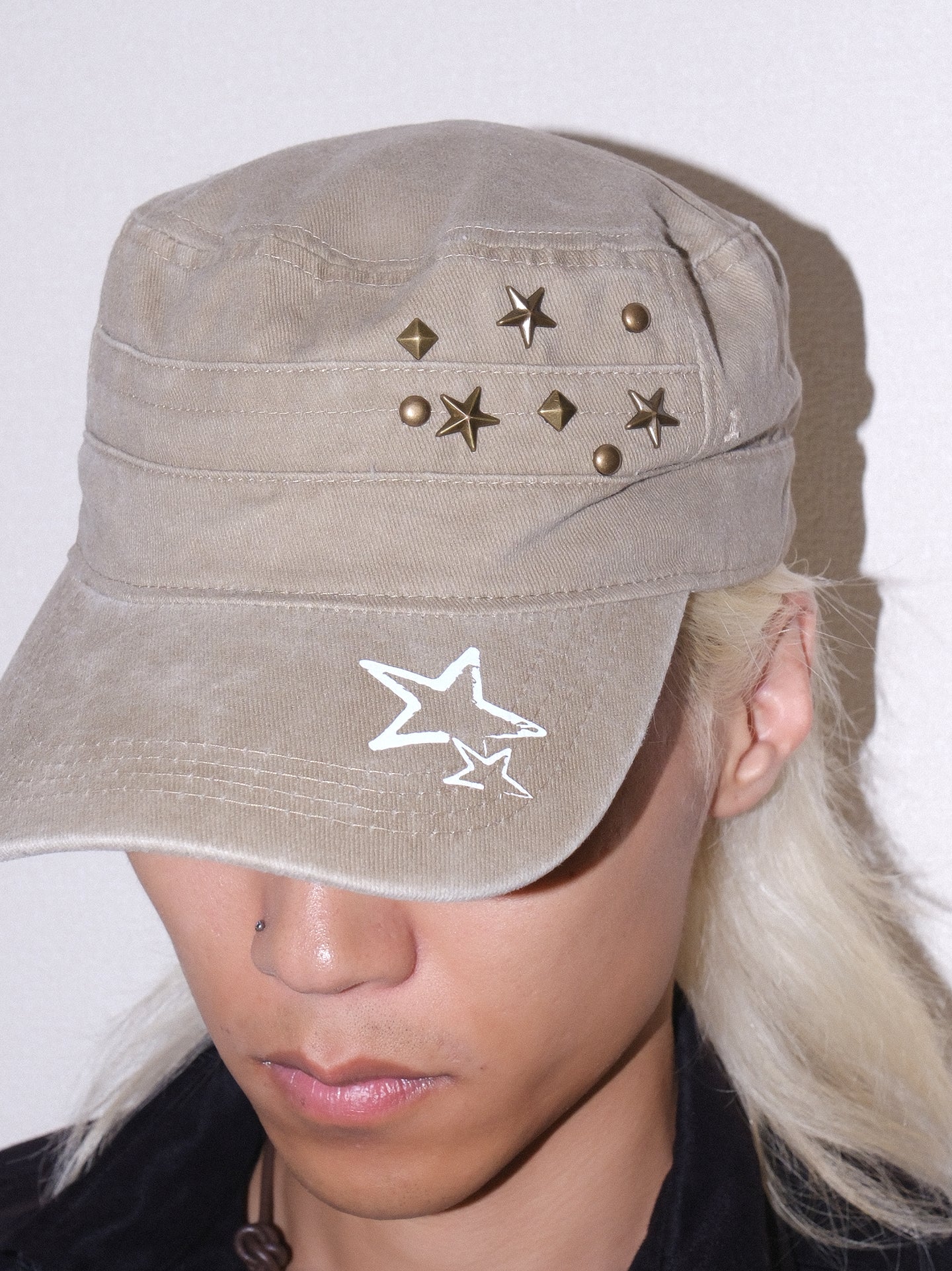 Star Studded Distressed Flat Baseball Cap