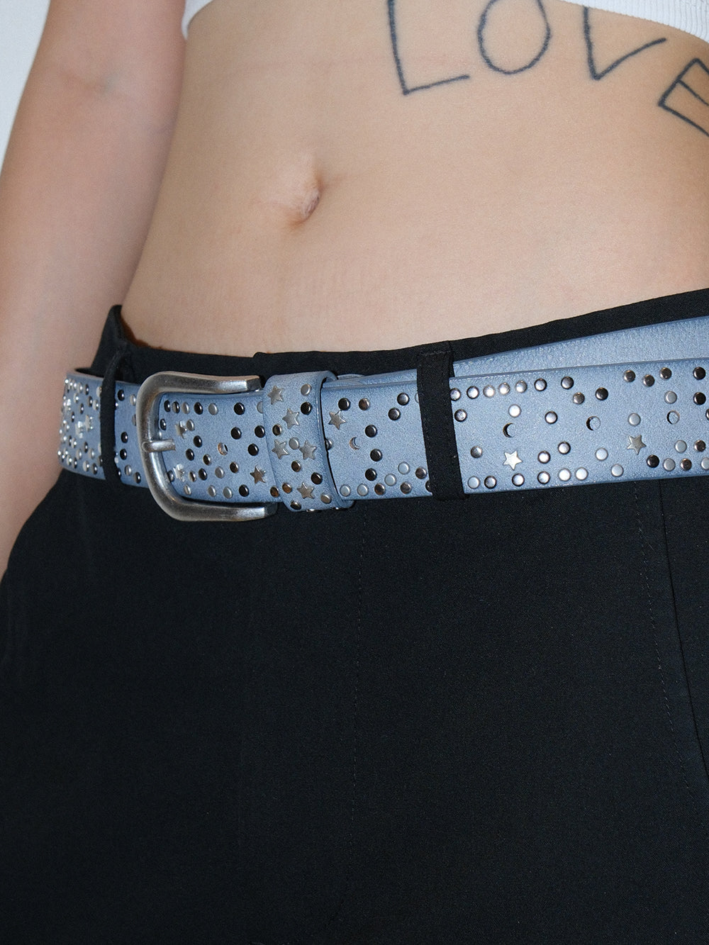 Y2K Distressed Star Stud Metal Pin Buckle Belt